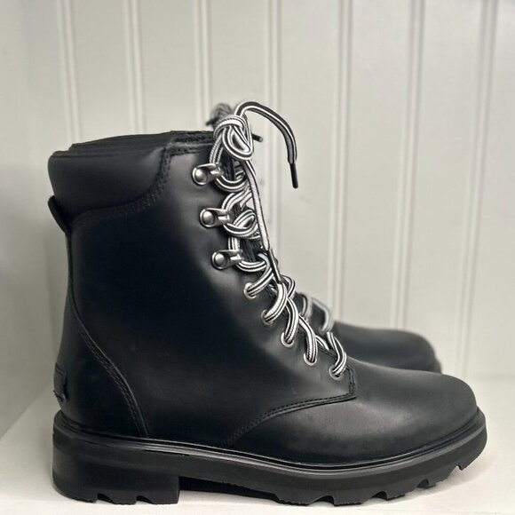 SOREL Womens Black 1" Platform Lennox Toe Block Heel Leather Boots Shoes 8 - Picture 6 of 7